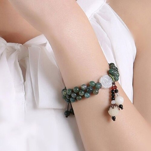 Natural Agate Adjustable Bracelet Women's White Jade Rose Handmade Bodhi Lotus Bracelet Jewelry