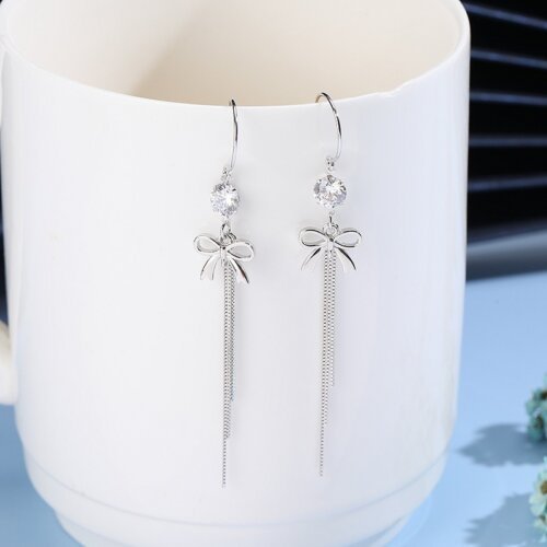 Korean Style New Style 925 Silver Zircon Tassel Earrings, Ladies Fashion Long Style Simple Retro Ear studs