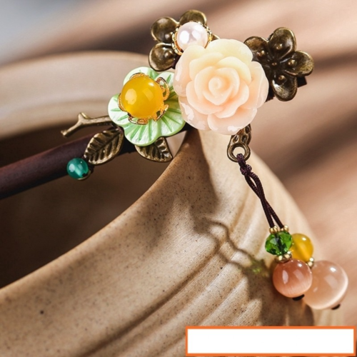 Resin Rose Flower Hair Sticks Dangle Cat Eyes Stone Shell Flower Hairpins For Women Female Hair Accessories FZ-18048-2