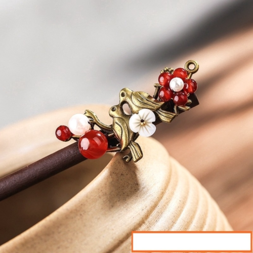 Ethnic Shell And Bead Flower Wood Hair Sticks For Women Alloy Bird Hairpins Head Decoration Hair Accessories FZ-18041-1