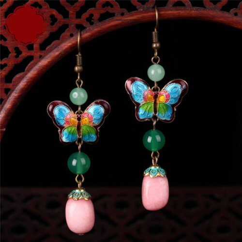 Cloisonne Butterfly Drop Long Earrings for Women,Retro Ethnic Jewelrys,Women Jewellery