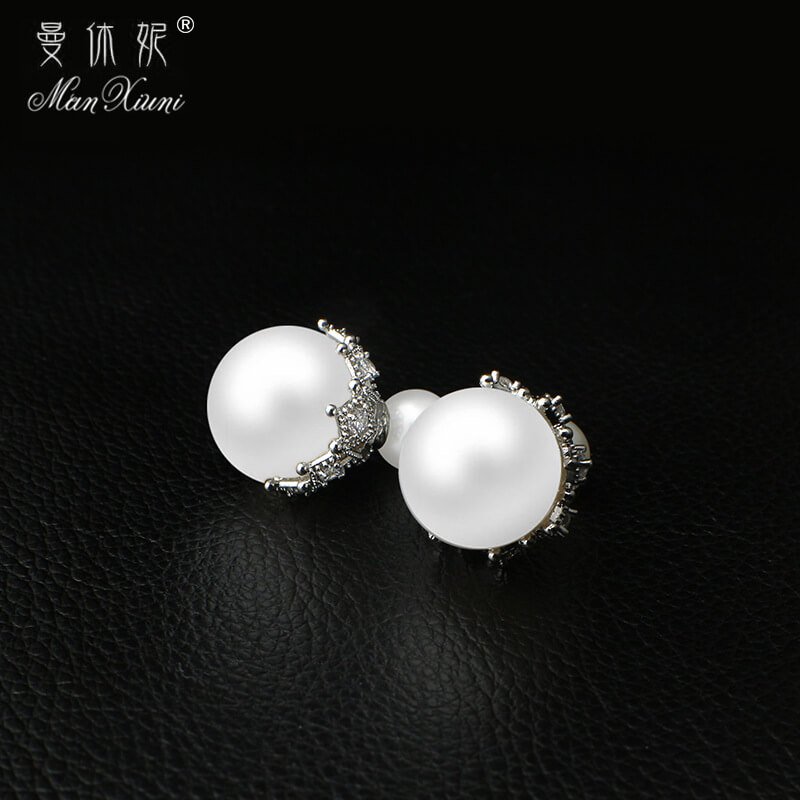 2 Colors-Red White Double-sided Pearl Earrings, S925 Silver Earrings for Women, Fashion Jewelry, Ear Studs