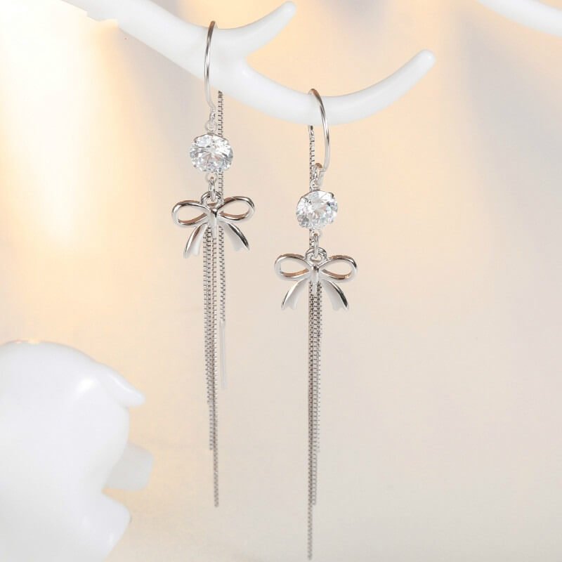 Korean Style New Style 925 Silver Zircon Tassel Earrings, Ladies Fashion Long Style Simple Retro Ear studs