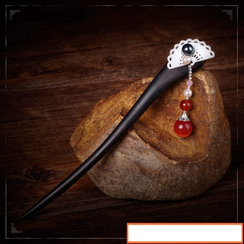 Ethnic Handm Tassel Hair Stcks Black And Ebony Red Stone Bead  Black Shell Bead Sector Shell Womn Jewelry FZ-17020