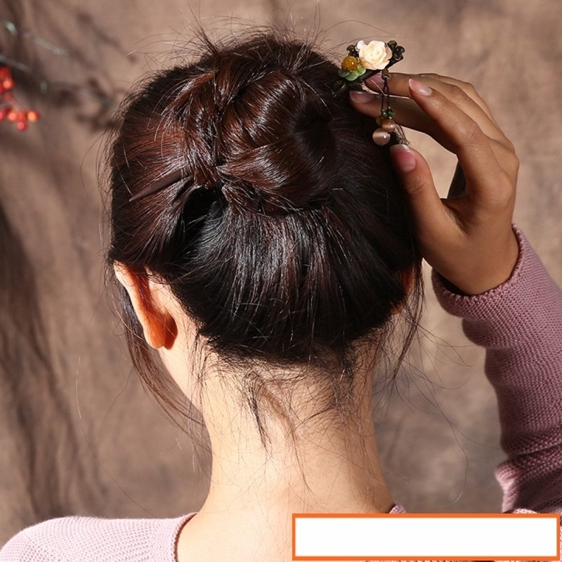 Resin Rose Flower Hair Sticks Dangle Cat Eyes Stone Shell Flower Hairpins For Women Female Hair Accessories FZ-18048-2