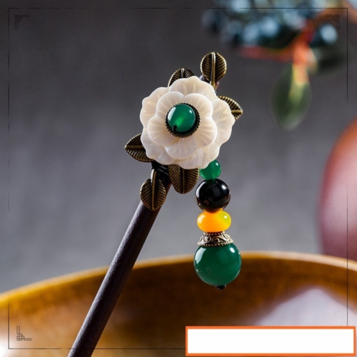 Ethnic Pendant Wood Hair Sticks Red Green Stone Bead Shell Flower Hair pins Alloy Leaves Accessories For Woman FZ-16001