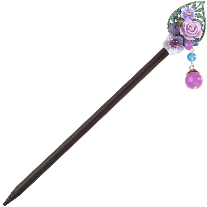 Ethnic Handmade Flower Hollow Leaf Wooden Hair Sticks Wih Dangle Beads Shell Flower Hairpin Headpiece Jewelry FZ-18037-2