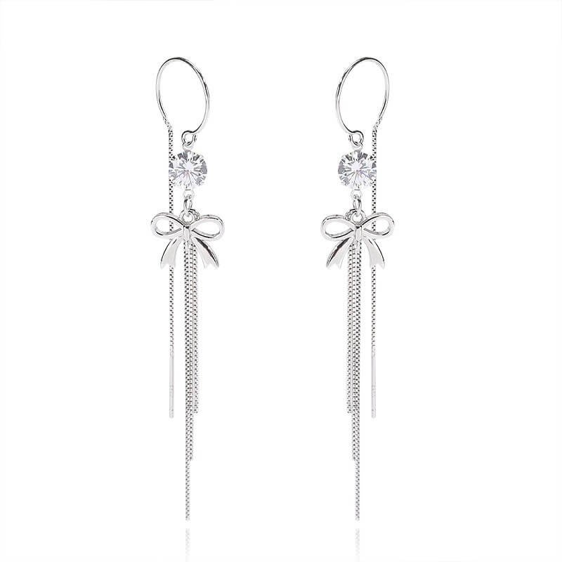 Korean Style New Style 925 Silver Zircon Tassel Earrings, Ladies Fashion Long Style Simple Retro Ear studs