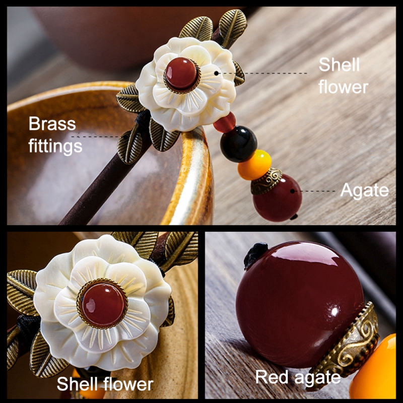 Ethnic Pendant Wood Hair Sticks Red Green Stone Bead Shell Flower Hair pins Alloy Leaves Accessories For Woman FZ-16001