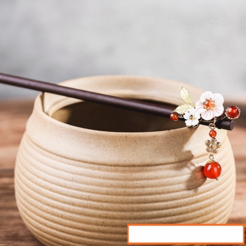 Ethnic Shell Flower Hair Sticks Copper Flower Pieces With Red Stone Wooden Hairpins For Women Head Decoration FZ-18056-2