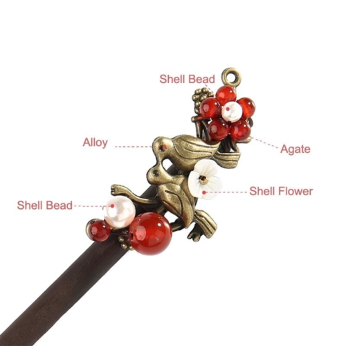 Ethnic Shell And Bead Flower Wood Hair Sticks For Women Alloy Bird Hairpins Head Decoration Hair Accessories FZ-18041-1