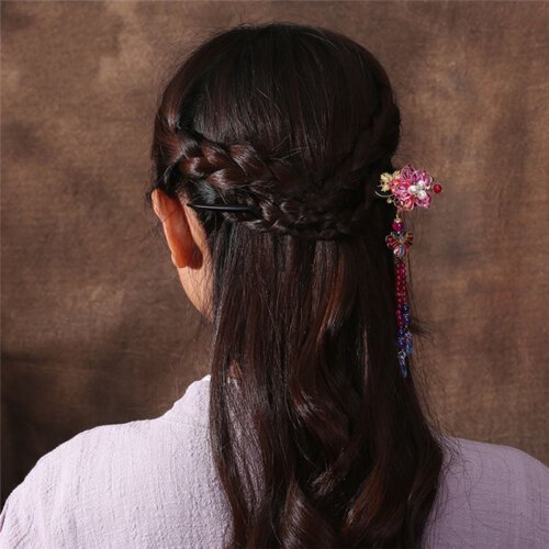 Ethnic Handmade Wood Pink Flower Hair Sticks Hair Jewelry Drop butterfly Lampwork Leaf Vintage Hair Accessories FZ-18023