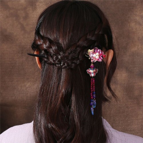 Ethnic Handmade Wood Pink Flower Hair Sticks Hair Jewelry Drop butterfly Lampwork Leaf Vintage Hair Accessories FZ-18023