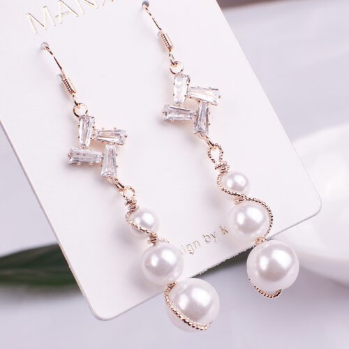 Women Earrings, Women's Long Crystal Earrings, Ear Studs Woman Luxury Jewelry, Pearl Earrings