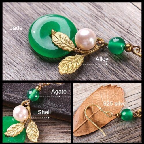 Gold Alloy Leaves Green Round Dangle Earring Woman Jewelry,Luxury Jewelry, Trendy Women's Earrings, Long Vintage Ethnic Style Earrings for Women