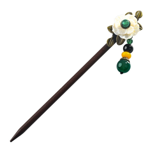 Ethnic Pendant Wood Hair Sticks Red Green Stone Bead Shell Flower Hair pins Alloy Leaves Accessories For Woman FZ-16001