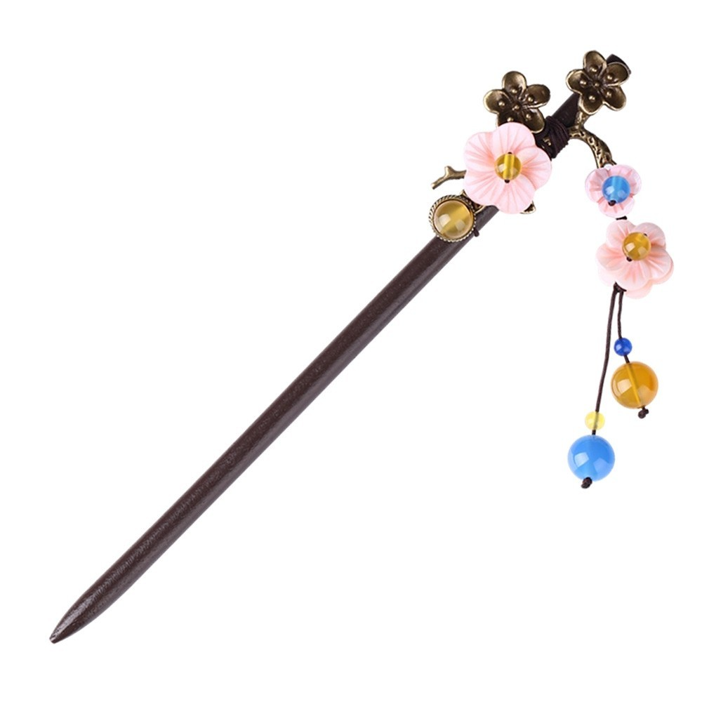 Handmade Shell Flower Alloy Plum Flower Hairpin For Women Colorful Beads Hair Sticks Headwear Hair Accessories FZ-17013
