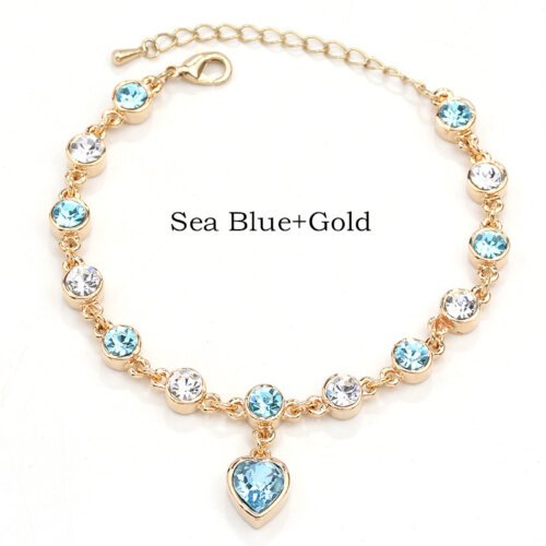 6海蓝+kc金 17 Colors Exquisite Korean Style Fashion Ladies and Girls Crystal Bracelets, Alloy Bracelets