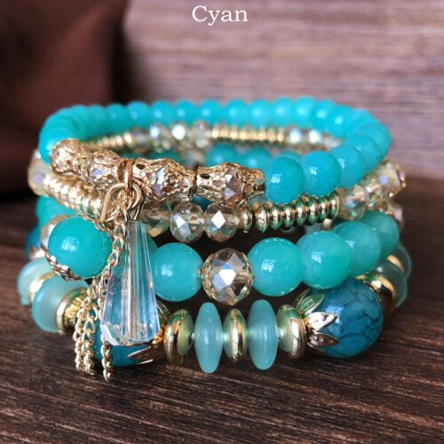 6 Colours Bohemian Hand Bracelet, Multi-layer Bead Crystal Bracelet for Ladies