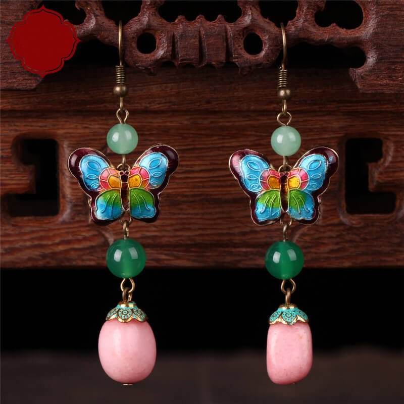 Cloisonne Butterfly Drop Long Earrings for Women,Retro Ethnic Jewelrys,Women Jewellery