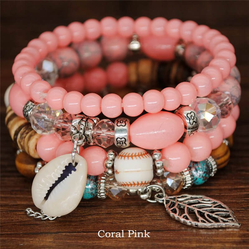 European and American Fashion Accessories Bohemian Ethnic Style Color Matching Women's Natural Shell Elastic Rope Multi-layer Beaded Bracelet