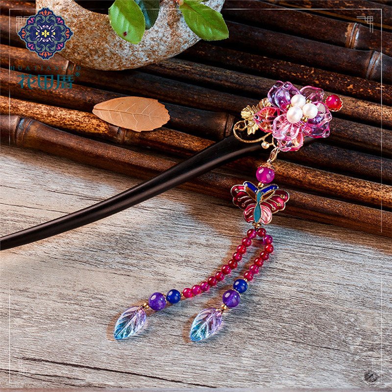 Ethnic Handmade Wood Pink Flower Hair Sticks Hair Jewelry Drop butterfly Lampwork Leaf Vintage Hair Accessories FZ-18023