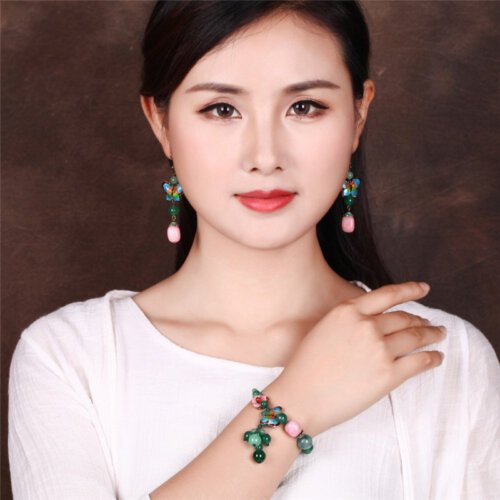 Cloisonne Butterfly Drop Long Earrings for Women,Retro Ethnic Jewelrys,Women Jewellery