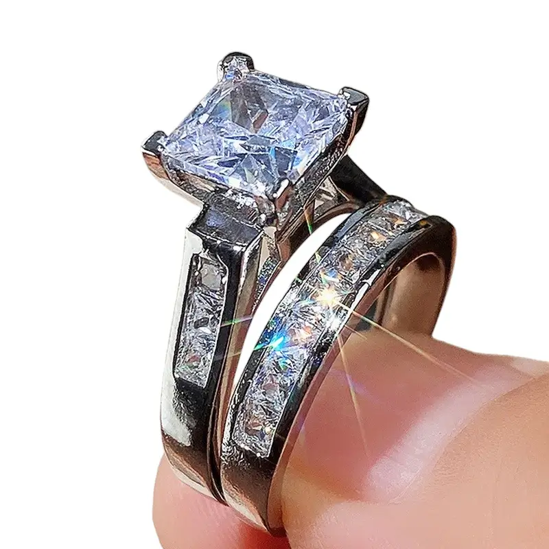 Women's Square Diamond Zircon Rings Set, Fashion Jewelry