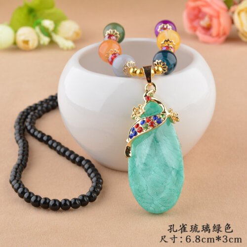 Fashion women's necklace,Ethnic Style Goldfish Drop Sweater Chain, Long Money Chain Imitation Beeswax Pendant, Clothes Ornaments, Pendants