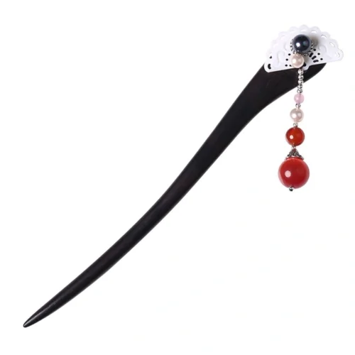 Ethnic Handm Tassel Hair Stcks Black And Ebony Red Stone Bead  Black Shell Bead Sector Shell Womn Jewelry FZ-17020