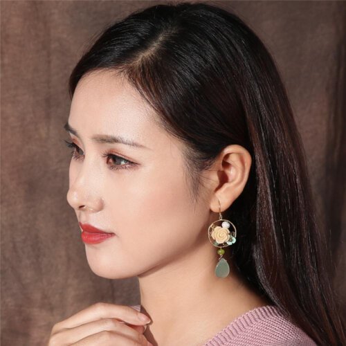 Pink Resin Flower Earring ,Luxury Jewelry, Trendy Women's Earrings, Long Vintage Ethnic Style Earrings for Women