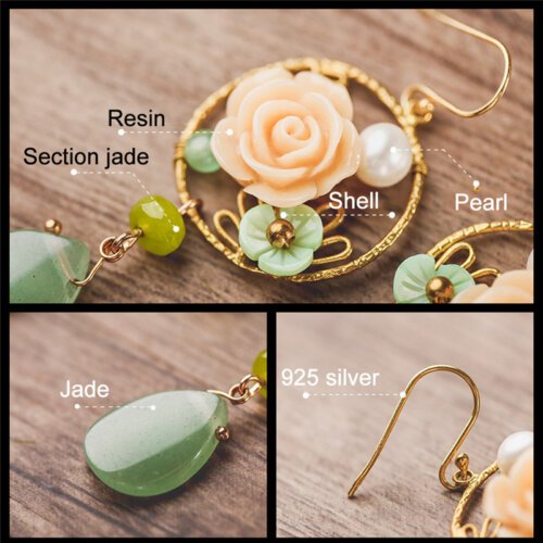 Pink Resin Flower Earring ,Luxury Jewelry, Trendy Women's Earrings, Long Vintage Ethnic Style Earrings for Women