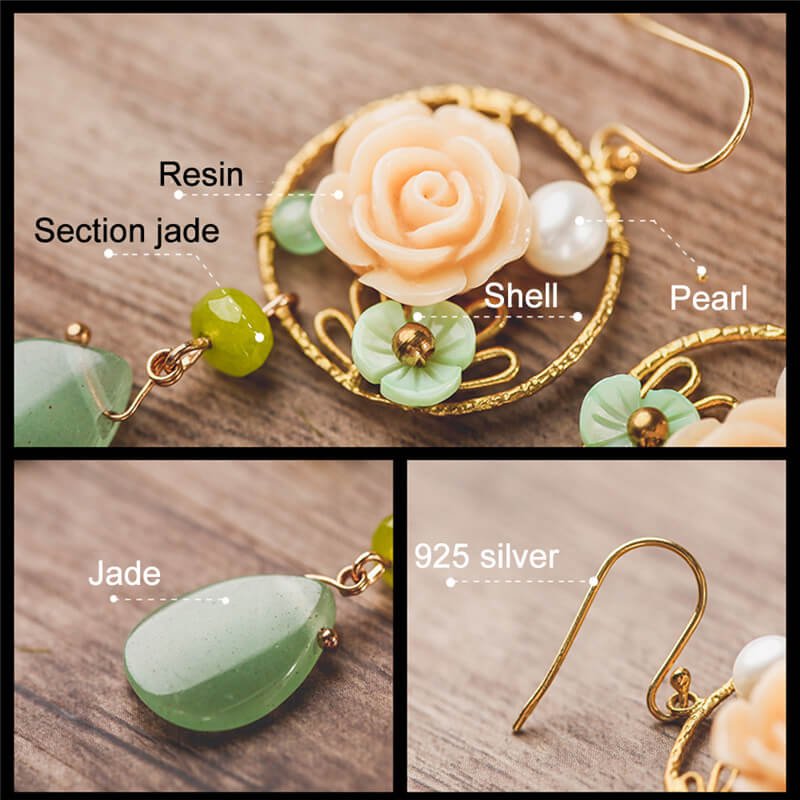 Pink Resin Flower Earring ,Luxury Jewelry, Trendy Women's Earrings, Long Vintage Ethnic Style Earrings for Women