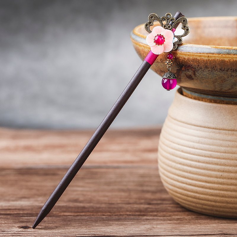 Ethnic Handmad Shell Flower Hollow Butterfly Wooden Hair Sticks for Women Accessories Hair Jewelry with dangle FZ-18030