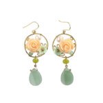 Pink-Resin-Flower-Section-J-ade-Bead-Ethnic-Dangle-Earring-Shell-Flower-Freshwater-Pearl-Handmade-Pendant New Korean Version of 925 Silver Earrings, Ladies Fashion Diamond Earrings