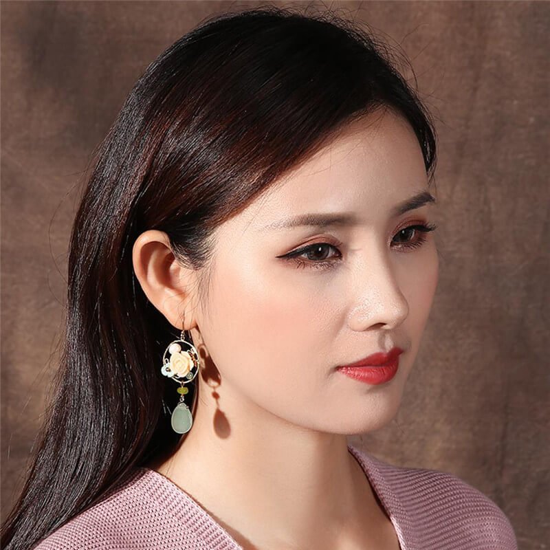 Pink Resin Flower Earring ,Luxury Jewelry, Trendy Women's Earrings, Long Vintage Ethnic Style Earrings for Women