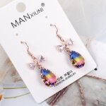 Fashion women's earrings, long colorful trendy crystal earrings, elegant bow tie shaped super sparkling diamonds