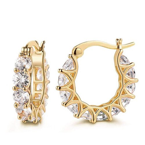 Glamorous French Style Zircon Flower Earrings for Women,U-Shaped Ins Style Earrings with Glittering Zircon Stones