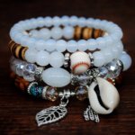 European and American Fashion Accessories Bohemian Ethnic Style Color Matching Women's Natural Shell Elastic Rope Multi-layer Beaded Bracelet