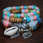 European and American Fashion Accessories Bohemian Ethnic Style Color Matching Women's Natural Shell Elastic Rope Multi-layer Beaded Bracelet