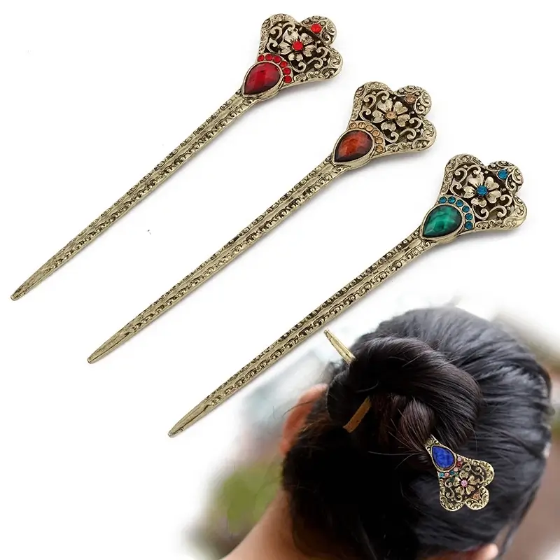 Ethnic Hair Stick,Ethnic Style Cloisonne Headdress, Women's Classic Retro Hairpin, Ethnic Style Hair Accessories, Ladies Retro Alloy Hair Clips, NO.WZ-fz224