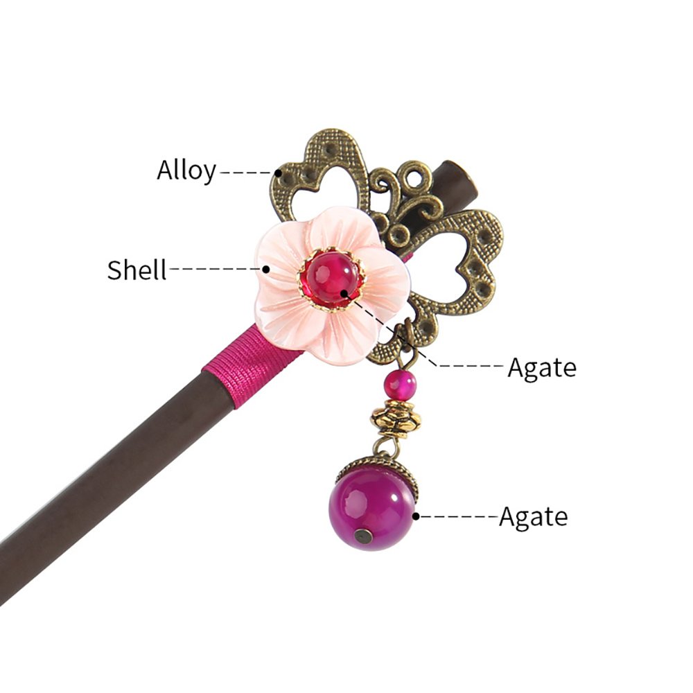 Ethnic Handmad Shell Flower Hollow Butterfly Wooden Hair Sticks for Women Accessories Hair Jewelry with dangle FZ-18030