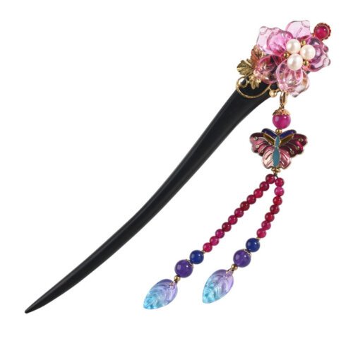 Ethnic Handmade Wood Pink Flower Hair Sticks Hair Jewelry Drop butterfly Lampwork Leaf Vintage Hair Accessories FZ-18023