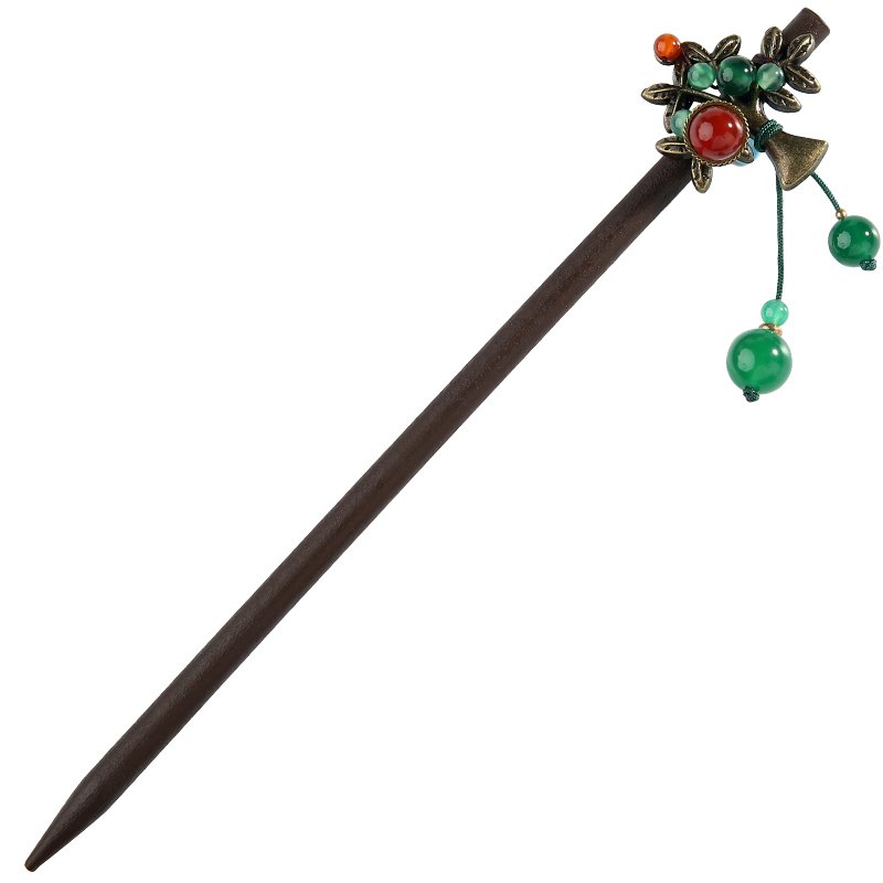 Ethnic Handmade Wood Bronze Plated Tree Hair Sticks with Red Green Agat Hair Sticks for Women Hair Accessories FZ-18028