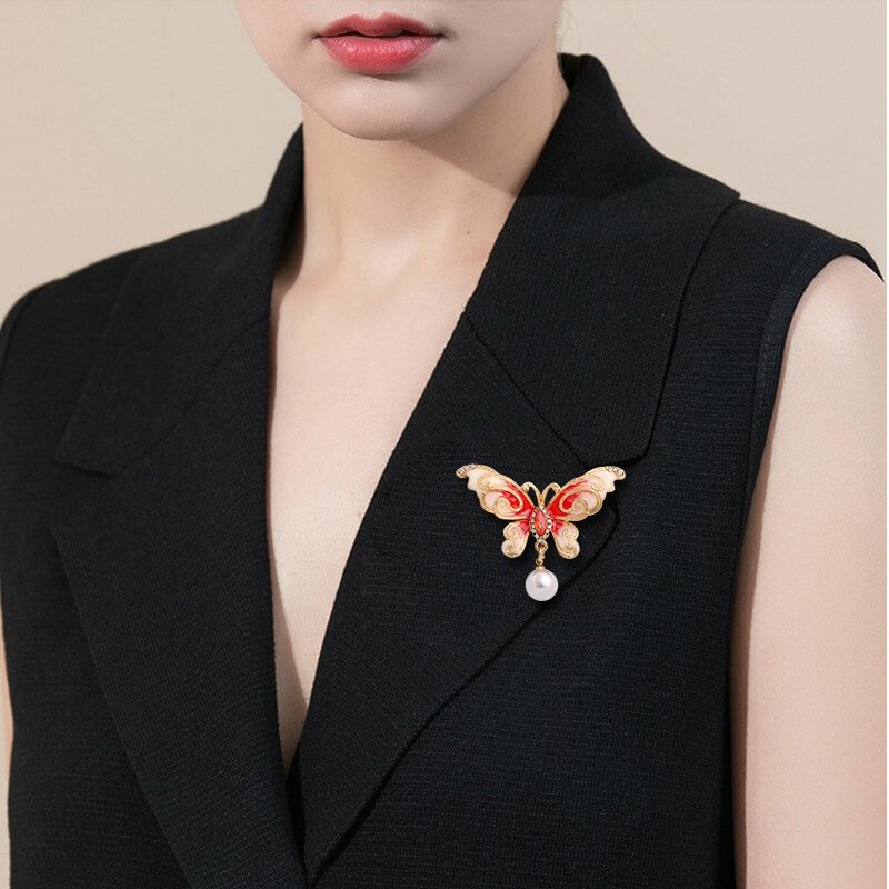 Luxury Jewelry, Korean Version Pearl Butterfly Brooch, Fashionable Diamond Studded Brooch