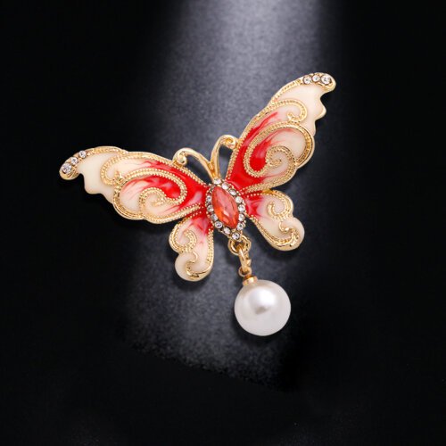 Luxury Jewelry, Korean Version Pearl Butterfly Brooch, Fashionable Diamond Studded Brooch