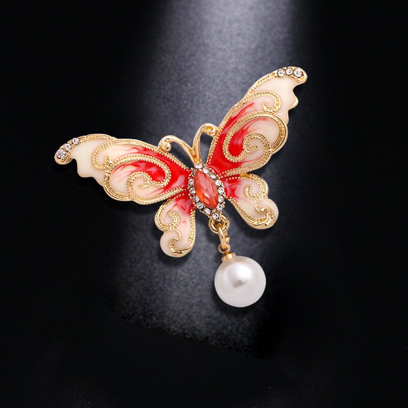 Luxury Jewelry, Korean Version Pearl Butterfly Brooch, Fashionable Diamond Studded Brooch