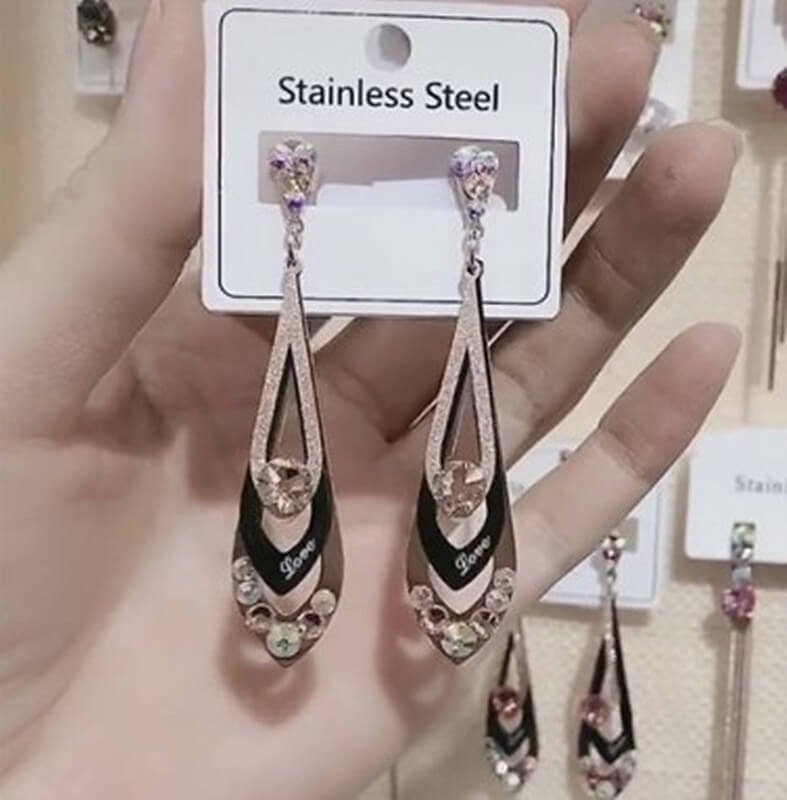 Korean Fashion Diamond Frosted Titanium Steel Earrings for Women, Luxurious Jewelry