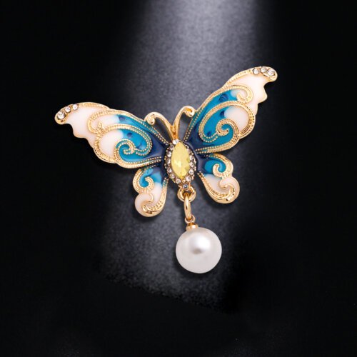 Luxury Jewelry, Korean Version Pearl Butterfly Brooch, Fashionable Diamond Studded Brooch
