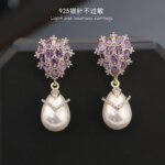 Women's earrings, Ear Studs, Luxury Jewelry, S925 Silver Needle Zircon Droplet Shaped Pearl Earrings, Fashion Retro Earrings for Women
